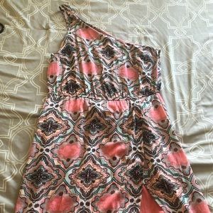 One shoulder side slit maxi dress.